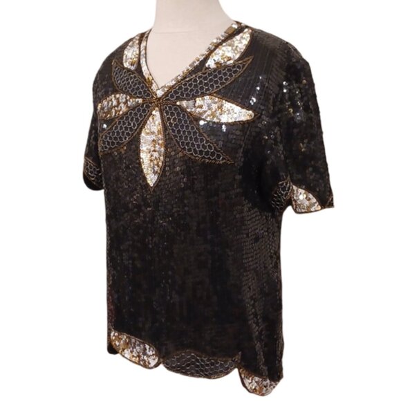 Vintage "Royal Feelings" Sequined Pull On Top- Sz. Lrg - Picture 1 of 11